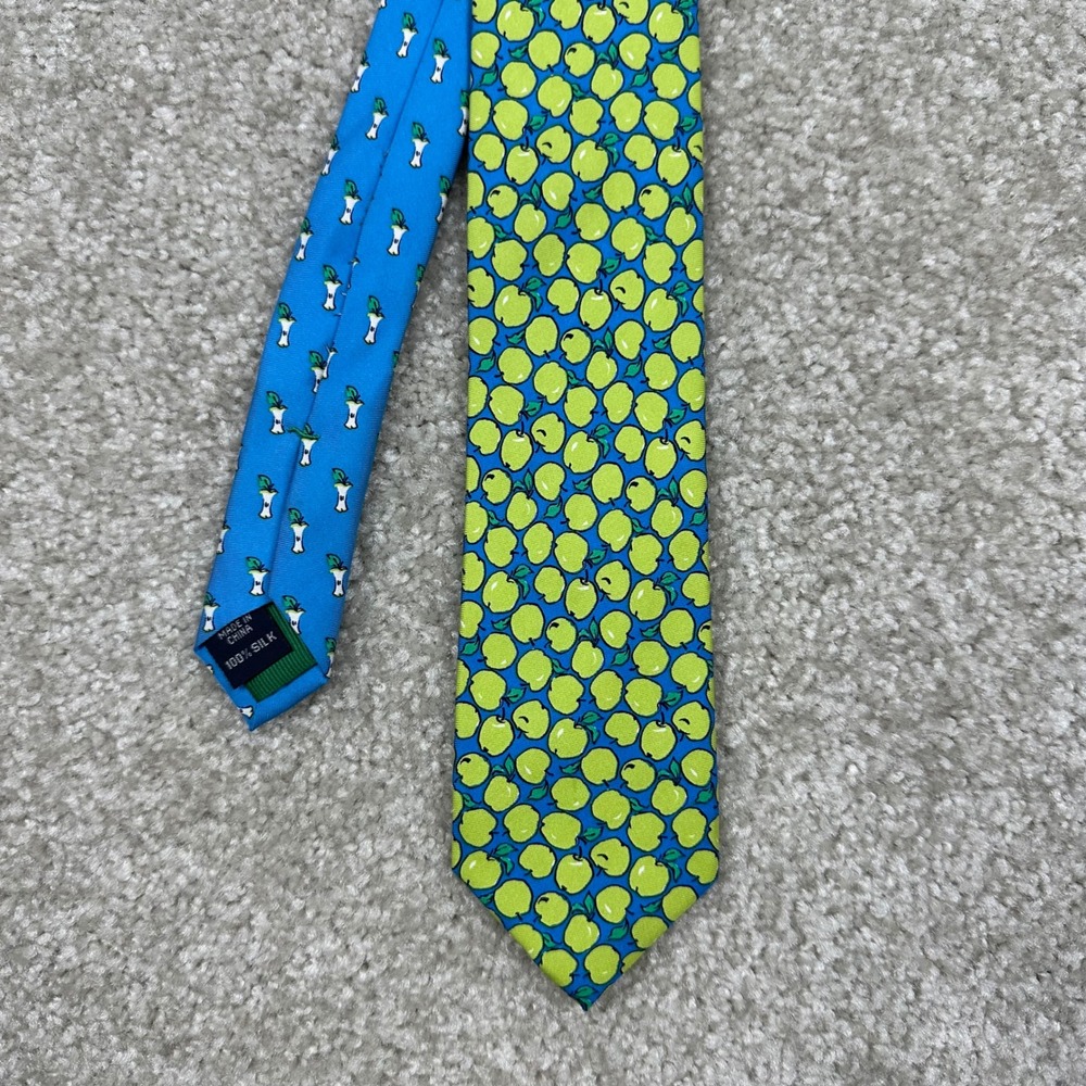 Tommy Hilfiger Mens Silk Tie Blue Green Apple Fruit Pattern Novelty Necktie